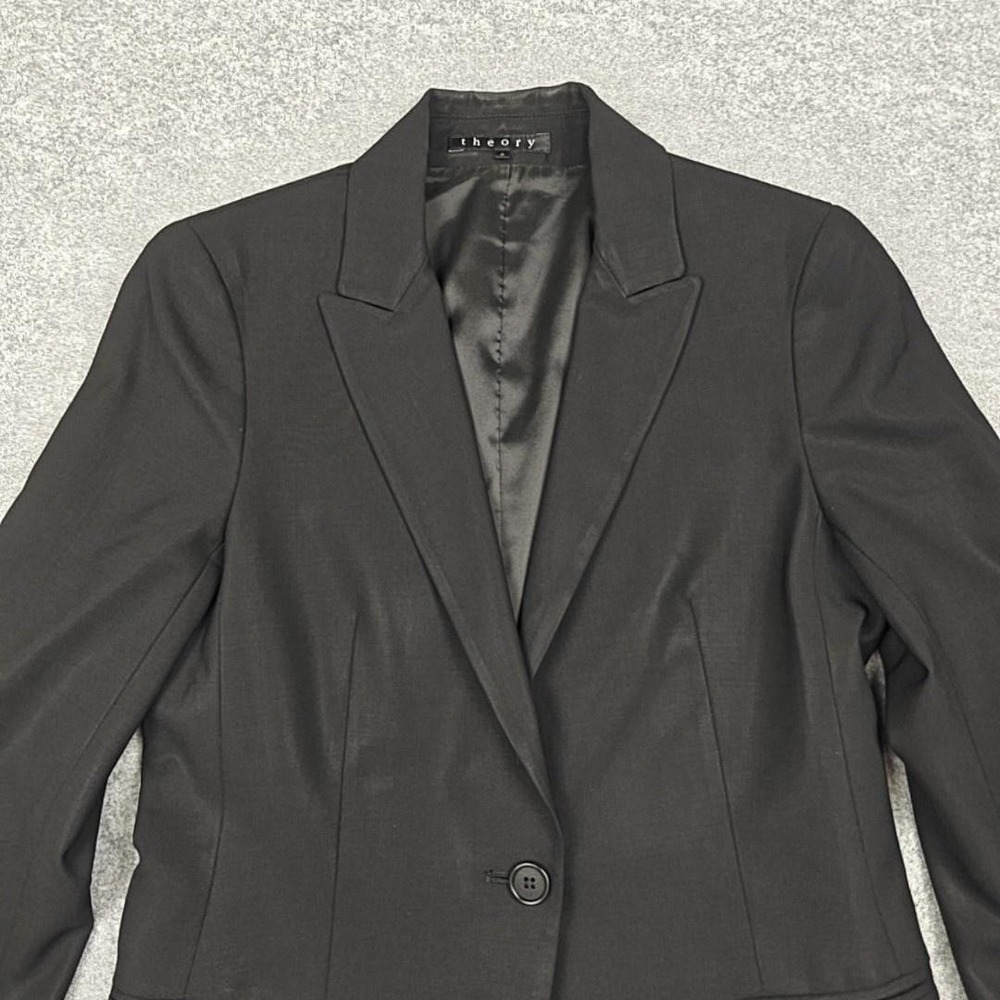 Theory Blazer Womens 2 Black Wool One Button Lined Tailored Jacket Workwear - Picture 2 of 11